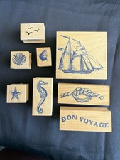 Mixed Lot Wood Mounted Rubber Stamps Nautical Beach Themes w/ 