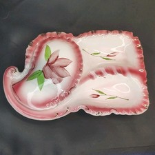 Fairyland Ceramic Vanity Set Ashtray & Trinket Box Pink White Gold Vintage picture