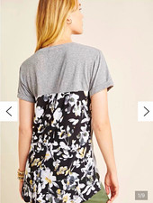 t.la Gray V-Neck Short Sleeve Knit T-Shirt Floral Back Panel Button Detail M picture
