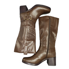 Frye & Co. Nica Stacked Heel Motorcycle Boots Women 8.5 Brown Comfort Square Toe picture
