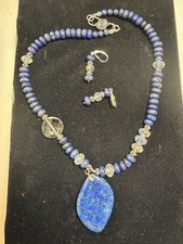 Sterling Silver Genuine Lapis Lazuli Necklace Set 24