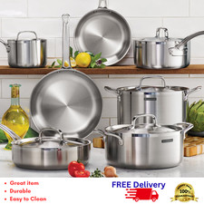 Tramontina 12-Pc Tri-Ply Clad Stainless Steel Cookware Set Pot Pan Lid New picture