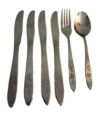 6 piece Oneida Community MY ROSE Stainless Flatware knives fork soup spoon picture