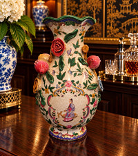 Wong Lee WL 1895 Chinese Porcelain Vase Famille Rose Applied Flowers 12” picture