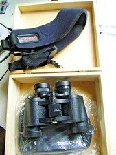 New/Old stock Tasco 2001 Fully Coated Binoculars Zip Focus 7X35mm In Wooden Box picture