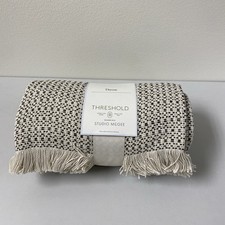 Threshold Studio McGee Woven Textural Fringe Throw Blanket Cream-Brown New picture