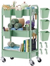 3 Tier Rolling Storage Cart Metal Utility Organizer with Wheels Green picture
