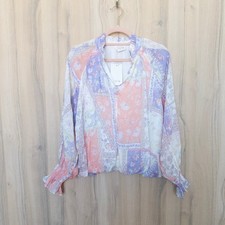 Fate Womens Patchwork Floral Blouse Small Pastel Ruffle Smocked Boho Cottage picture
