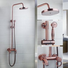 8“ Antique Copper Bathroom Shower Mixer Rainfall Round Shower Head Taps Faucet picture