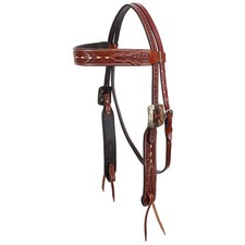 BROWBAND HEADSTALL Tooled Leather White Buckstitch Silver/Copper Engraved Buckle picture