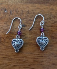 Retired Silpada W0953 Sterling Silver 925 Heart Garnet Bead Dangle Earrings picture