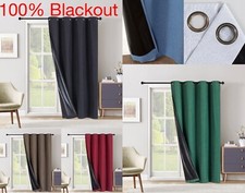 100% Blackout  EXTRA WIDE Window Curtain - Black Backing - 8 Grommets All Sizes picture