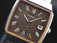 Vintage 1975 Seiko 0842-5010 Brown Roman Quartz Mens Watch JAPAN picture