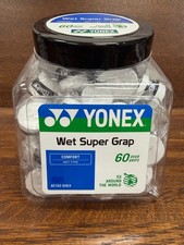 Yonex Tennis Grips, Wet Super Grap grip tape, Tub of 60 white wrapped grips picture