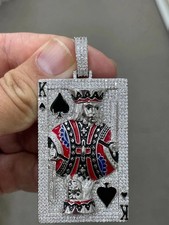 2.90Ct Round Cut Real Moissanite King Card men's Pendant 14K White Gold Plated picture
