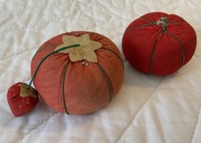Two Vintage Tomato Pin Cushions, 1 With Strawberry, Red picture
