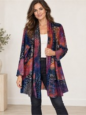 Ali Miles Multicolor Patchwork Open Front Long Cardigan Jacket Size L picture
