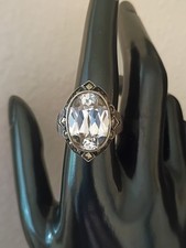 XXL Jumbo Crystal & Marcasite 925 Silver Ring 13.62 Grams picture
