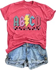 LHBNK Teacher Shirts Women ABCD Teacher Tshirt Teacher Life Shirt Tees Teacher picture