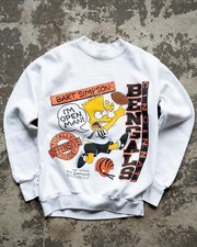 Vtg 90s Cincinnati Bengals Bart Simpson Retro style White Sweatshirt RM3743 picture