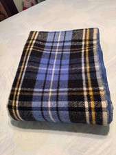 Vtg LL Bean Wool Camp Blanket Tartan Plaid Throw Fall Blue Black Bed Statium FSh picture