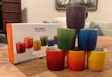 Le Creuset Stoneware Rainbow Multicolor Set of 6 7oz London Cappuccino Mugs NEW picture