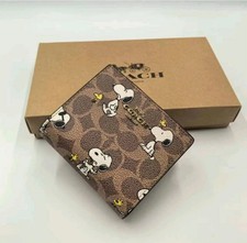 NWT Coach X Peanuts Snap Wallet In Signature Canvas With Snoopy Print CBN32 picture