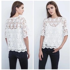 VELVET by Graham and Spencer -NWT $220- Kaylee Floral Crochet Top White | XS picture