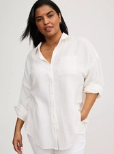 Torrid Plus 2X Cotton Gauze Relaxed Shirt Drop Shoulder Long Sleeve White NWT picture