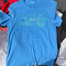Calvin Klein Men's Blue S Crew Neck Short Sleeve Cotton Knit Logo Graphic Tee picture