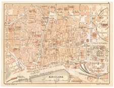 BARCELONA 1908  Spain Catalonia Original city plan map picture
