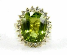 7.54 Ct Oval Natural Peridot Diamond Engagement Ring 14K Yellow Gold Size 7 picture