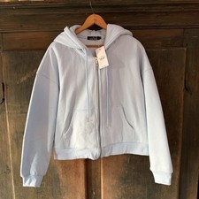 Trendy Queen Causal Women's Light Blue Hoodie Size Large Full-Zip Sweatshirt  picture