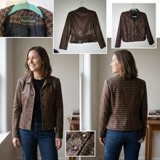 Harve Benard Petites Womens Blazer Jacket Size S Brown Snake Print Houndstooth picture