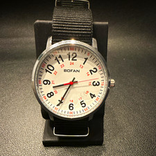 BOFAN Quartz Analog Wristwatch White Dial Black Nylon Strap Arabic Numerals picture