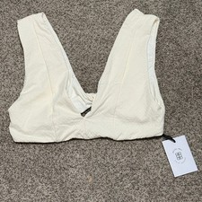 Revel Rey Twist Front Bikini Top Textured Crinkle Cream Ivory Large Women Swim picture