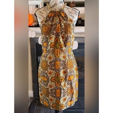 VTG Milly New York Silk Halter Chain Mini Dress 6 Retro Y2K Fall Autumn Event picture