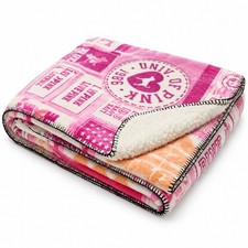 Victoria’s  Secret Pink/ VS Logo Sherpa Throw Blanket 50 X 60 And Mystery Dog picture