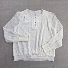 NWT DR2 by Daniel Rainn White Clip Dot Smocked Blouse Split Neck Top M Medium picture