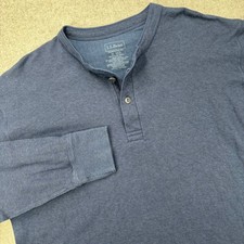 L.L.Bean Double Layer Henley Shirt Mens XL Blue Traditional Fit Wool Blend picture