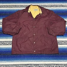 Vintage LL Bean Coach Jacket Windbreaker L Burgundy Chamois USA Snap Chinstrap picture