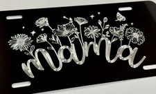 Engraved Mama Flowers Car Tag Diamond Etched Aluminum Metal License Plate Gift picture