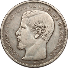 1871 R Guatemala Silver Peso, Very Fine VF, KM# 190.1 picture