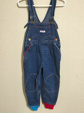 Vintage 90s Cutecumber Denim Overalls USA Made Colorblock Cuffs Knee Patches 3T picture