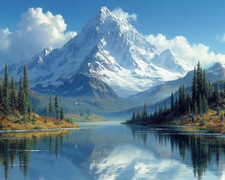 Lake Snow Covered Mountains Landscape Oil Painting 20x16 Print On Canvas picture