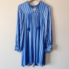 Printfresh NWT Blue Vintage Stripe On the Scene Tunic Dress Tassels Size Small picture
