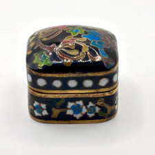 Vintage Cloisonné Multicolor Enamel Gold tone Trinket Pill Box 1.25