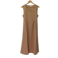 NEW Womens Cotton Pintuck Dress Long Tie Beige Sleeveless Modest Size 1X picture