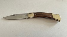 BUCK 110USA Hunting Pocket Knife Ebony Wood Handle Plain Blade Lockback -Great' picture