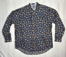 Vintage Tommy Hilfiger Men’s L Navy Nautical Crest AOP Cotton Button Down Shirt picture